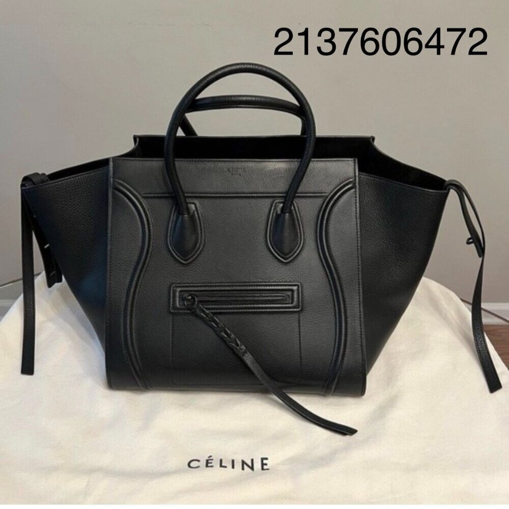 Celine Black Baby Grained Calfskin Medium Phantom Luggage Tote Bag - Pristine Co